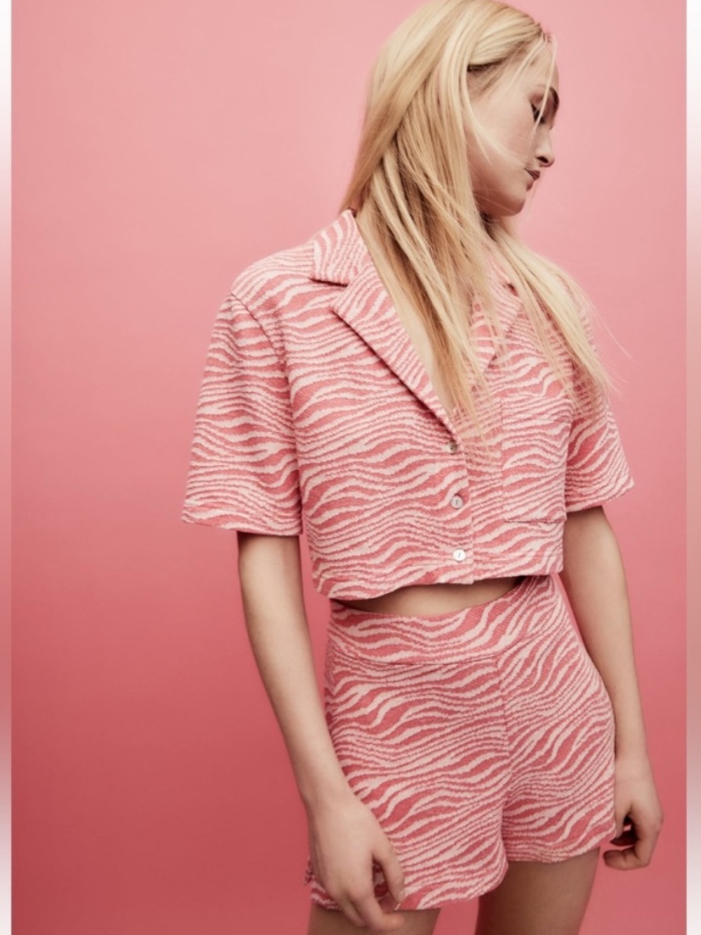 Zara Pink Zebra Print Shorts and Button Down Top Set